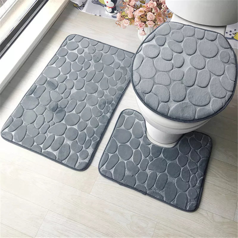 Luxurious 3-Piece Cobblestone Bath Mat Set