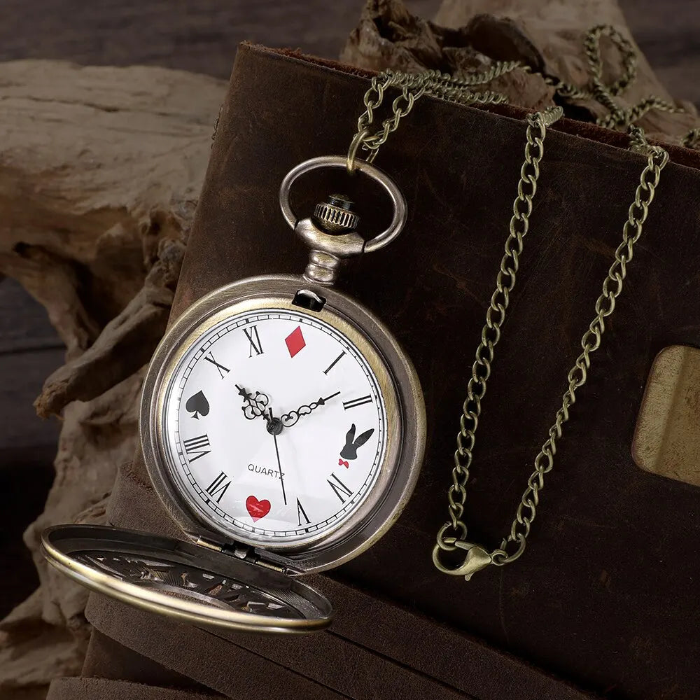 Bronze Pocket Watch: Retro Alice Theme Pendant Necklace Gift