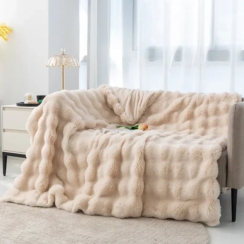 Luxury Imitation Fur Plush Blanket - Warm Fluffy Throw