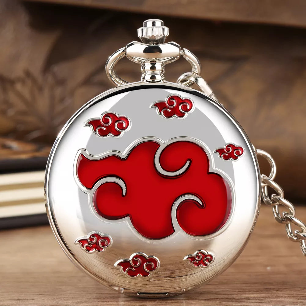 Silver Red Lucky Cloud Quartz Pocket Watch for Men