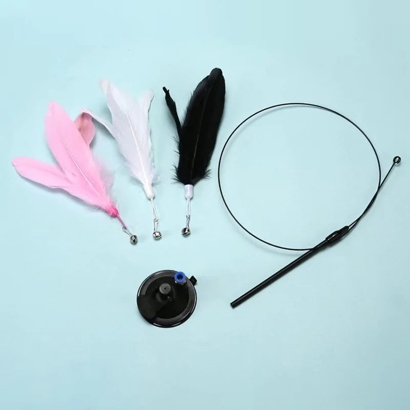 Interactive Cat Feather Wand Toy Set with Suction Cup