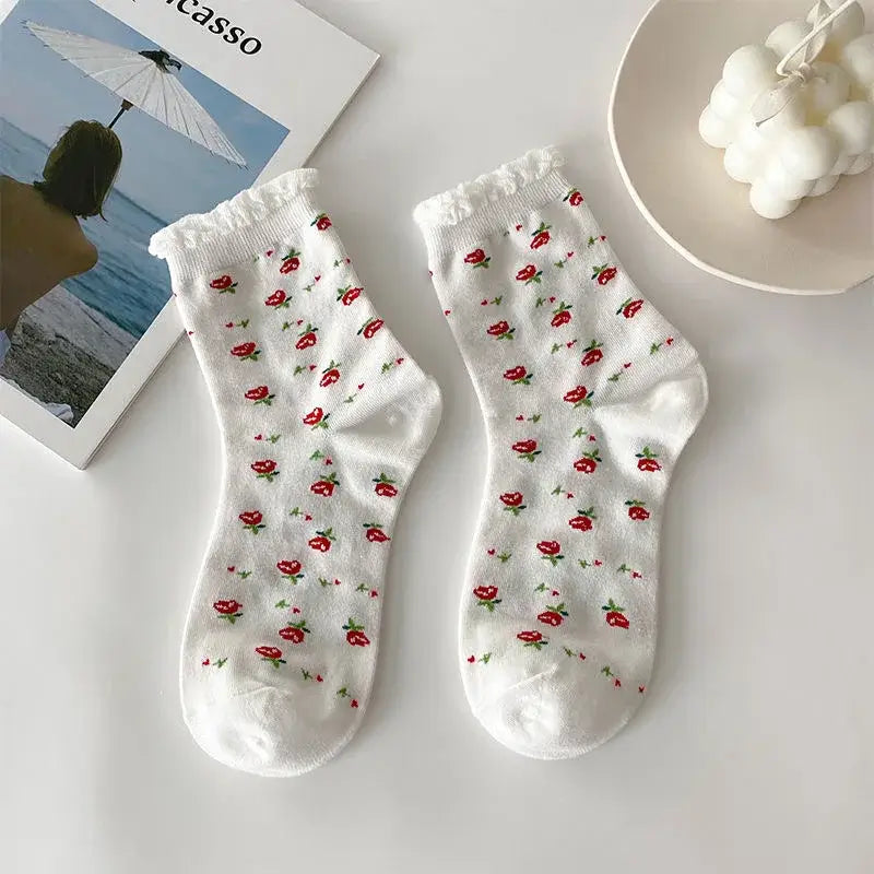 Cute White Women Cotton Socks