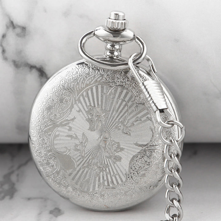 Blue Starry Sky Quartz Pocket Watch - Silver Moon and Sun