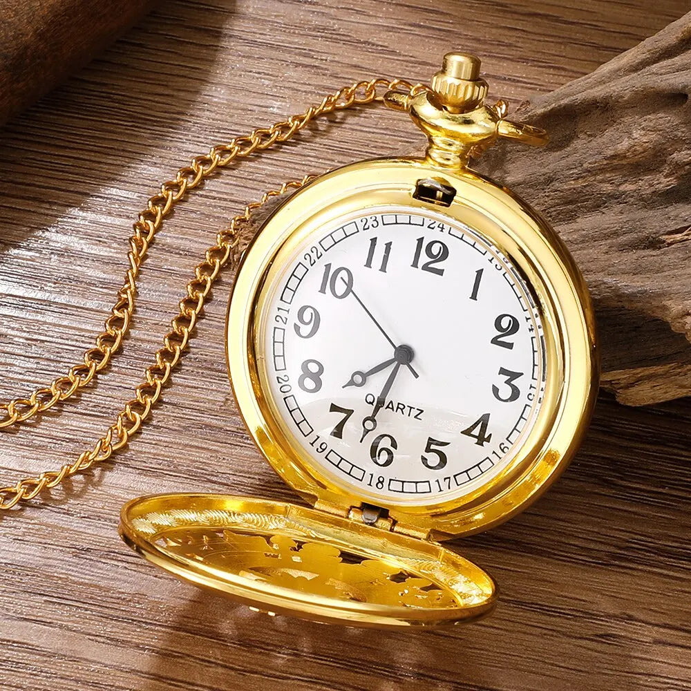 Antique Steampunk Quartz Pocket Watch - Vintage Gold Case