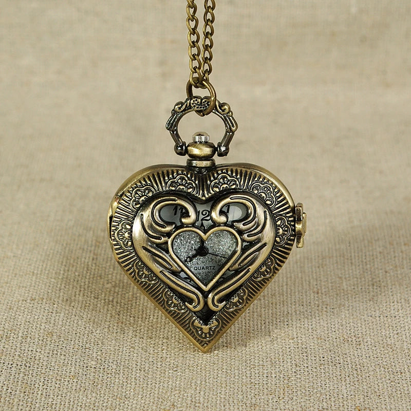 Vintage Bronze Heart-Shaped Pocket Watch, Perfect Gift for Men