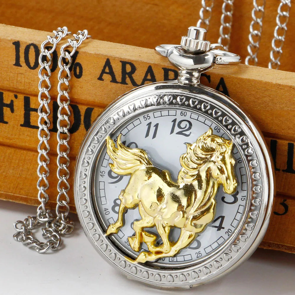 Gold Horse Pocket Watch - White Dial with Arabic Numerals