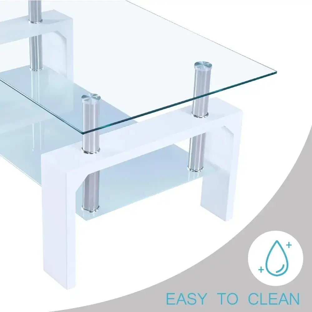 Glass Coffee Table with Wooden Legs