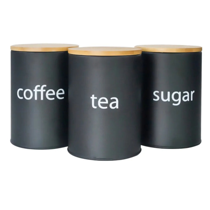 Set of 3 Round 22oz Tea, Sugar & Coffee Jars with Bamboo Lid