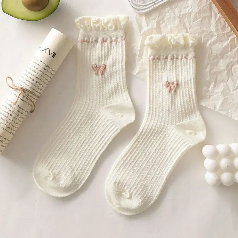 Simple White Bowknot Flower Socks