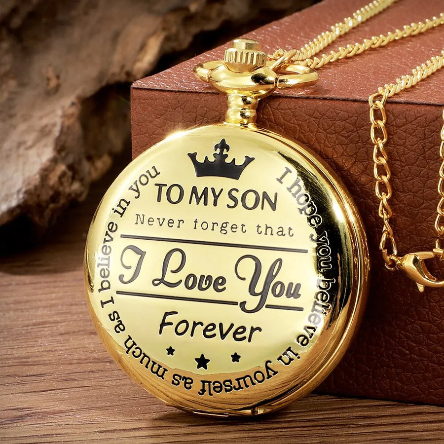 Vintage Gold To My Son Quartz Roman Numeral Pocket Watch