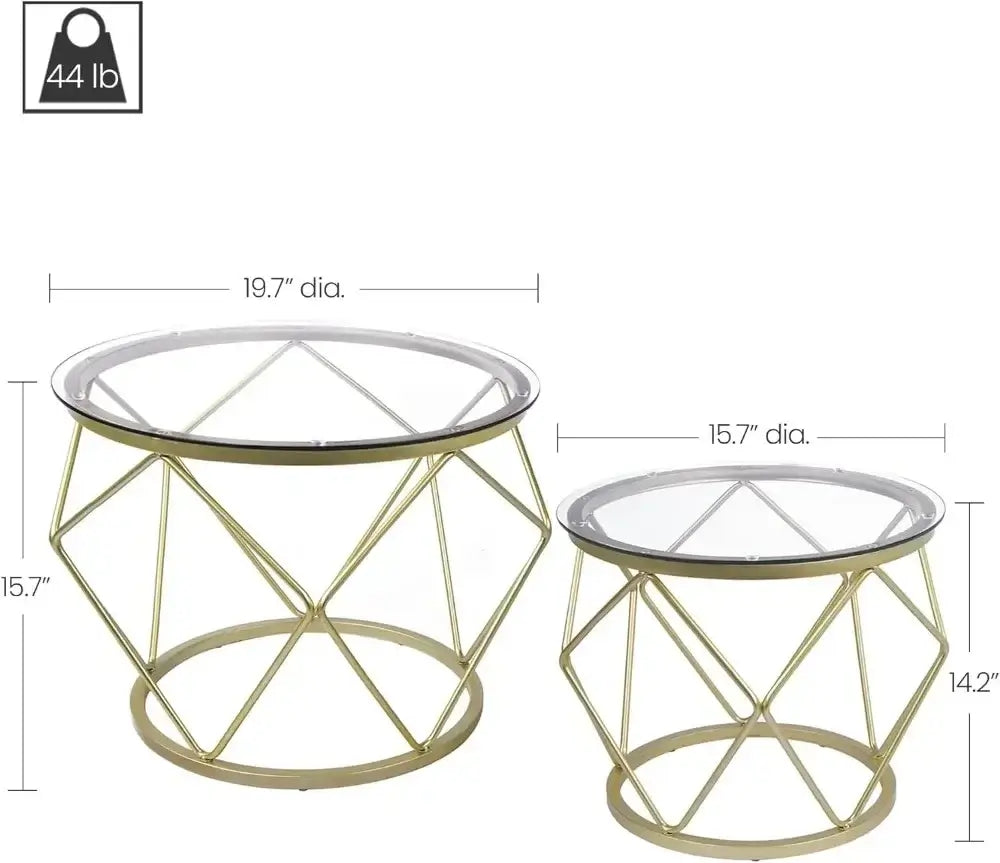 Gold Coffee Table, Round End Table Set of 2