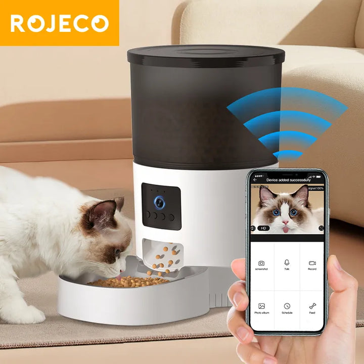 ROJECO Smart Automatic Cat and Dog Feeder with Camera