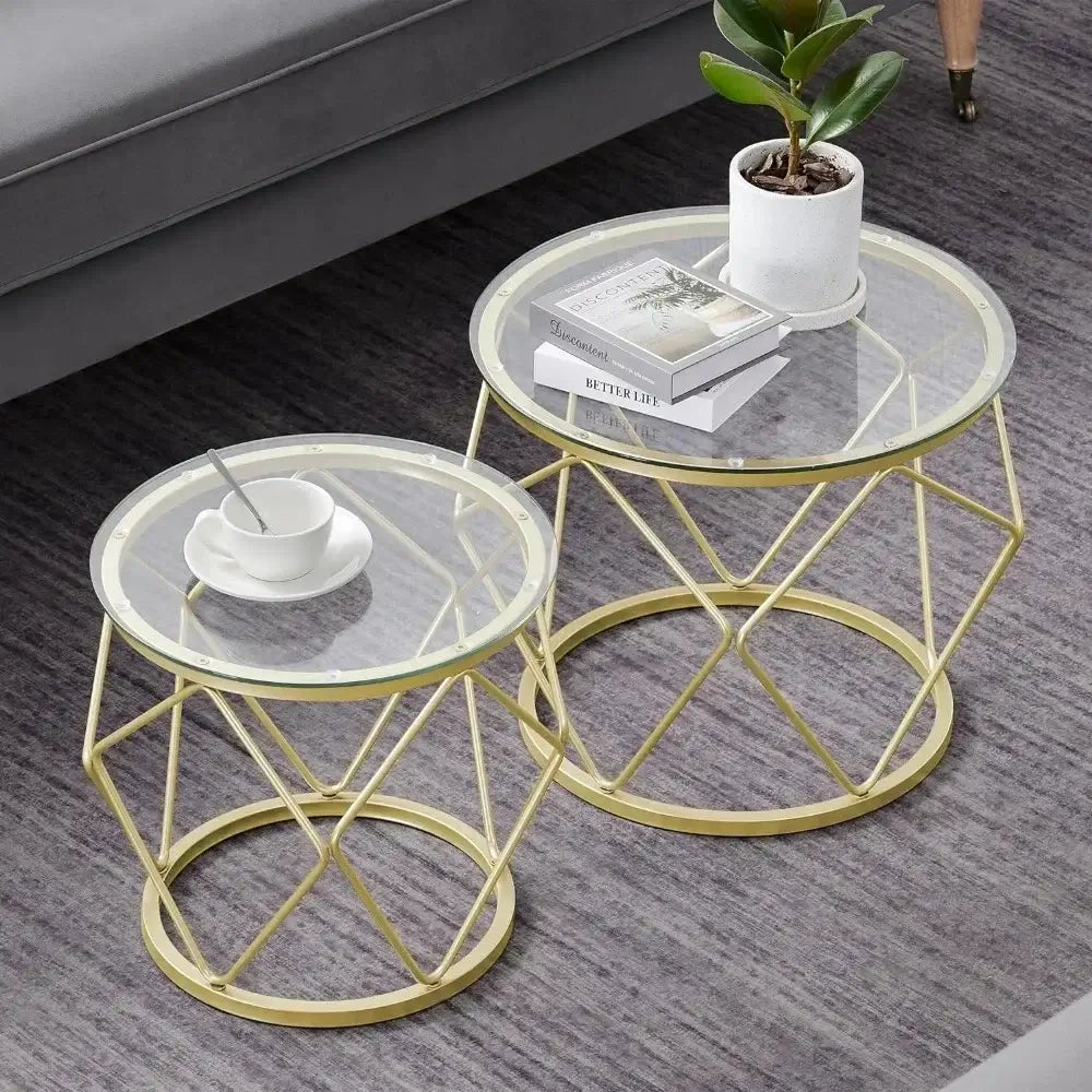 Gold Coffee Table, Round End Table Set of 2