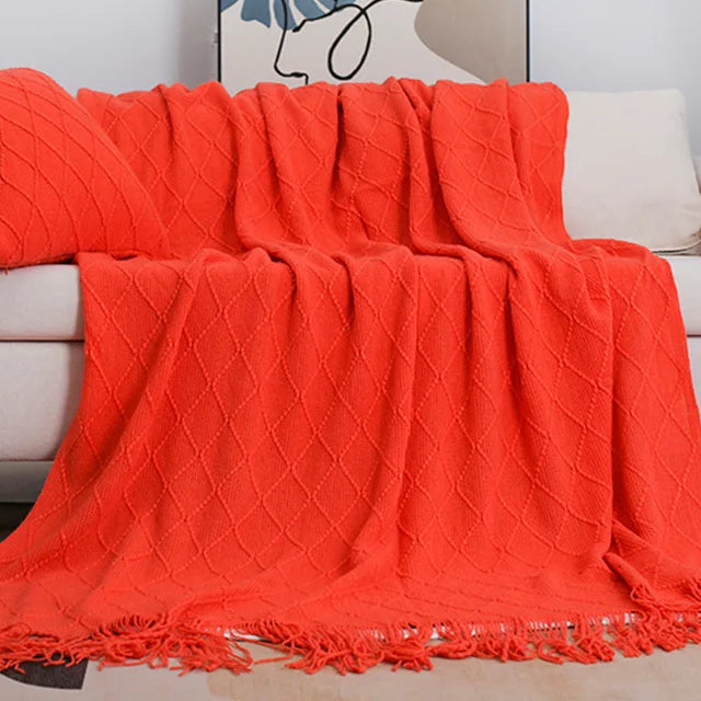 Nordic Knitted Shawl with Tassels - Sofa Throw Blanket