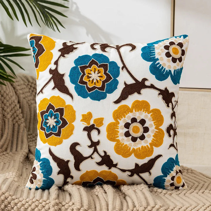 Floral Embroidered Throw Pillow Cover 18x18 in