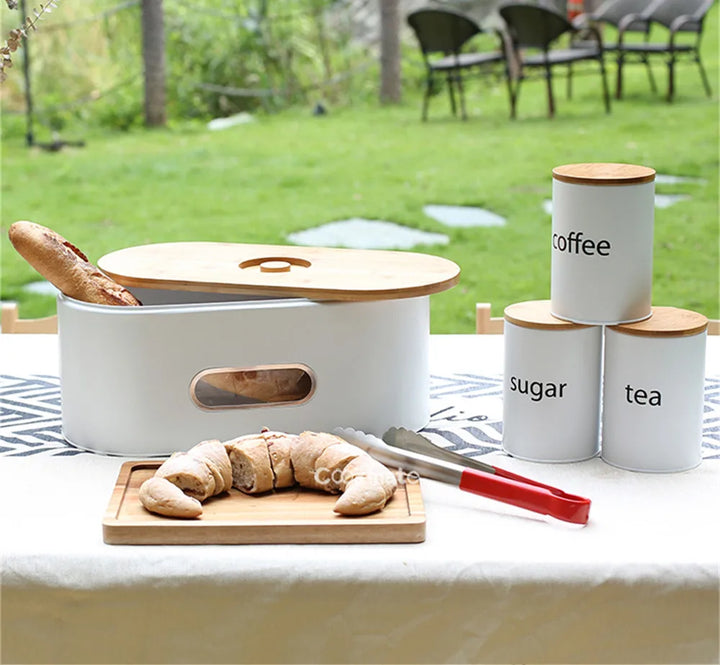 Set of 3 Round 22oz Tea, Sugar & Coffee Jars with Bamboo Lid