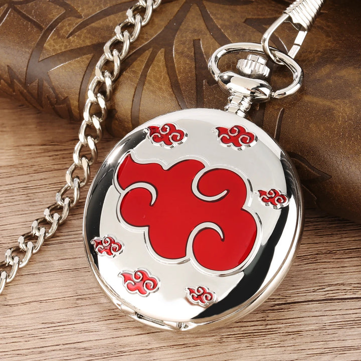 Silver Red Lucky Cloud Quartz Pocket Watch for Men