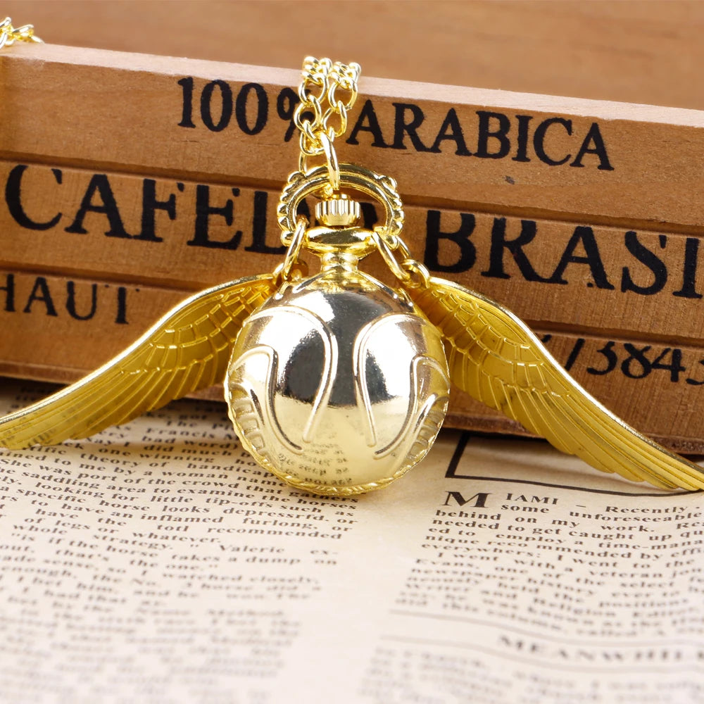 Vintage Pocket Watch Necklace with Wings