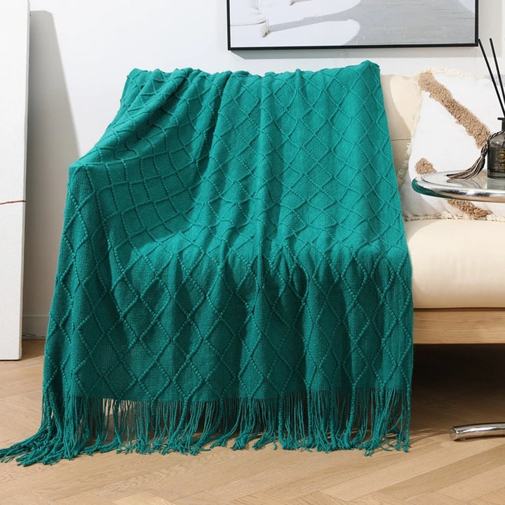 Nordic Knitted Waffle Blanket - Solid Color Sofa Bed Throw