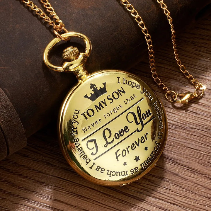 Vintage Gold To My Son Quartz Roman Numeral Pocket Watch