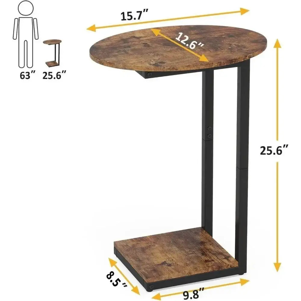 Small End Table - C-Shaped Wood Sofa Table with Metal Frame