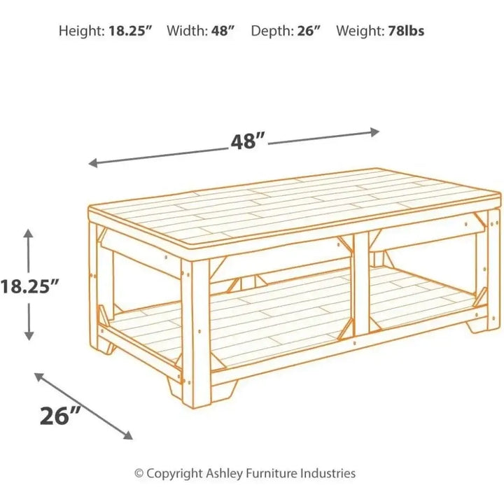 Rectangular Lift Top Coffees Tables with Floor Shelf