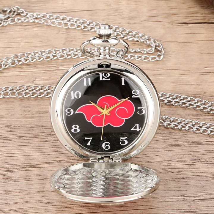 Silver Red Lucky Cloud Quartz Pocket Watch for Men