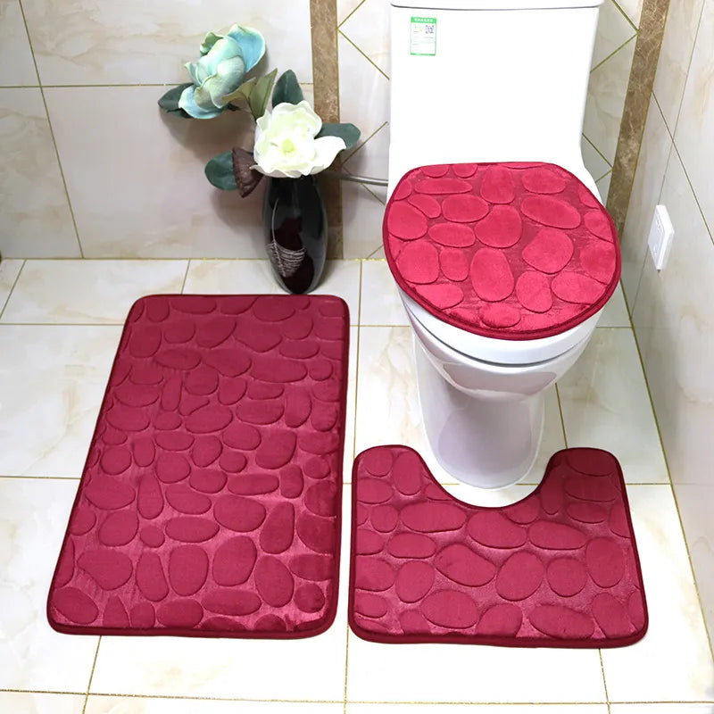 Luxurious 3-Piece Cobblestone Bath Mat Set