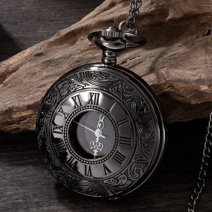 Vintage Black Roman Numeral Quartz Pocket Watch