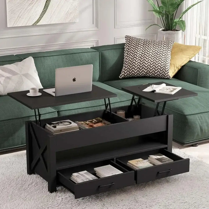 Lift Top Coffee Table with 2 Storage Drawers and Hidden Compartment