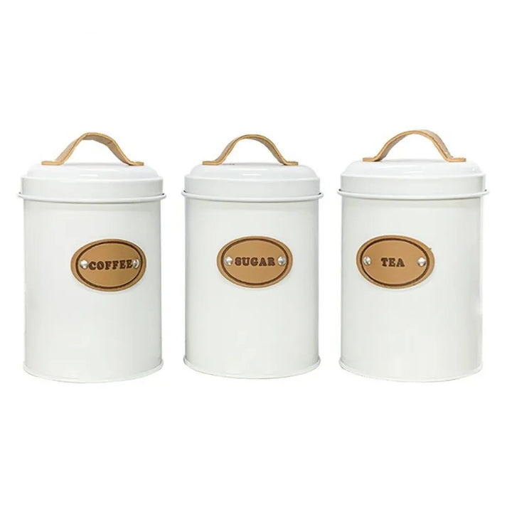 Set of 3 Round 22oz Tea, Sugar & Coffee Jars with Bamboo Lid