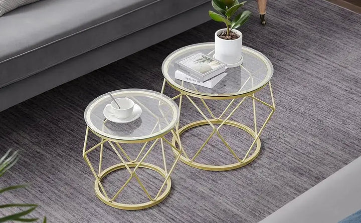 Gold Coffee Table, Round End Table Set of 2