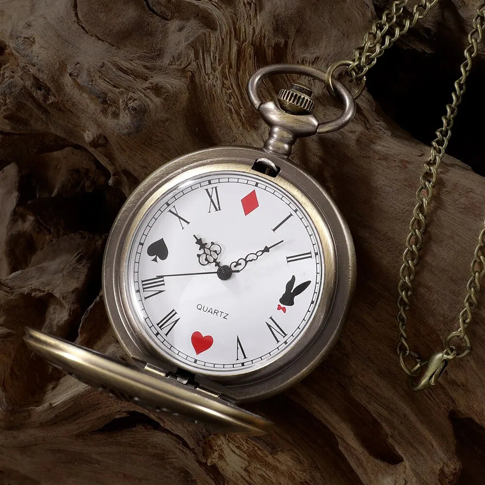 Bronze Pocket Watch: Retro Alice Theme Pendant Necklace Gift