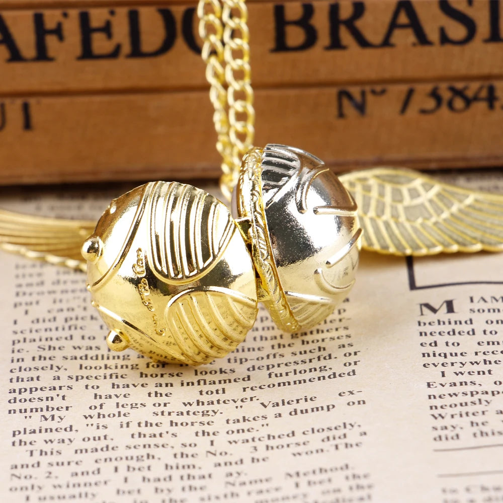 Vintage Pocket Watch Necklace with Wings