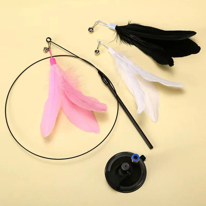 Interactive Cat Feather Wand Toy Set with Suction Cup