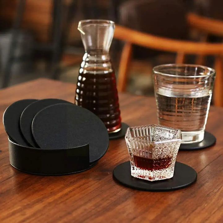 Elegant Marble Coasters Set - 6-Piece Leather Mats