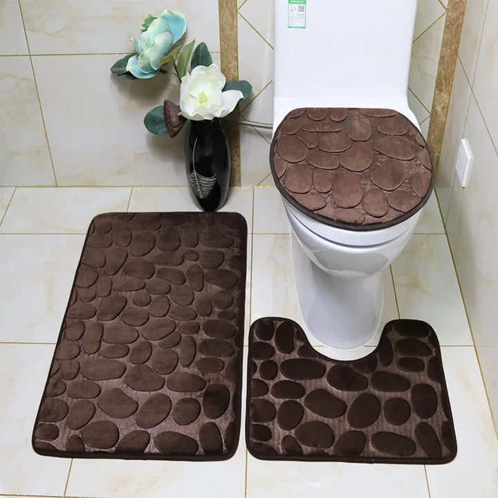 Luxurious 3-Piece Cobblestone Bath Mat Set