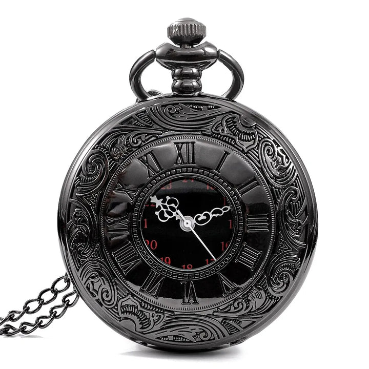 Vintage Black Roman Numeral Quartz Pocket Watch