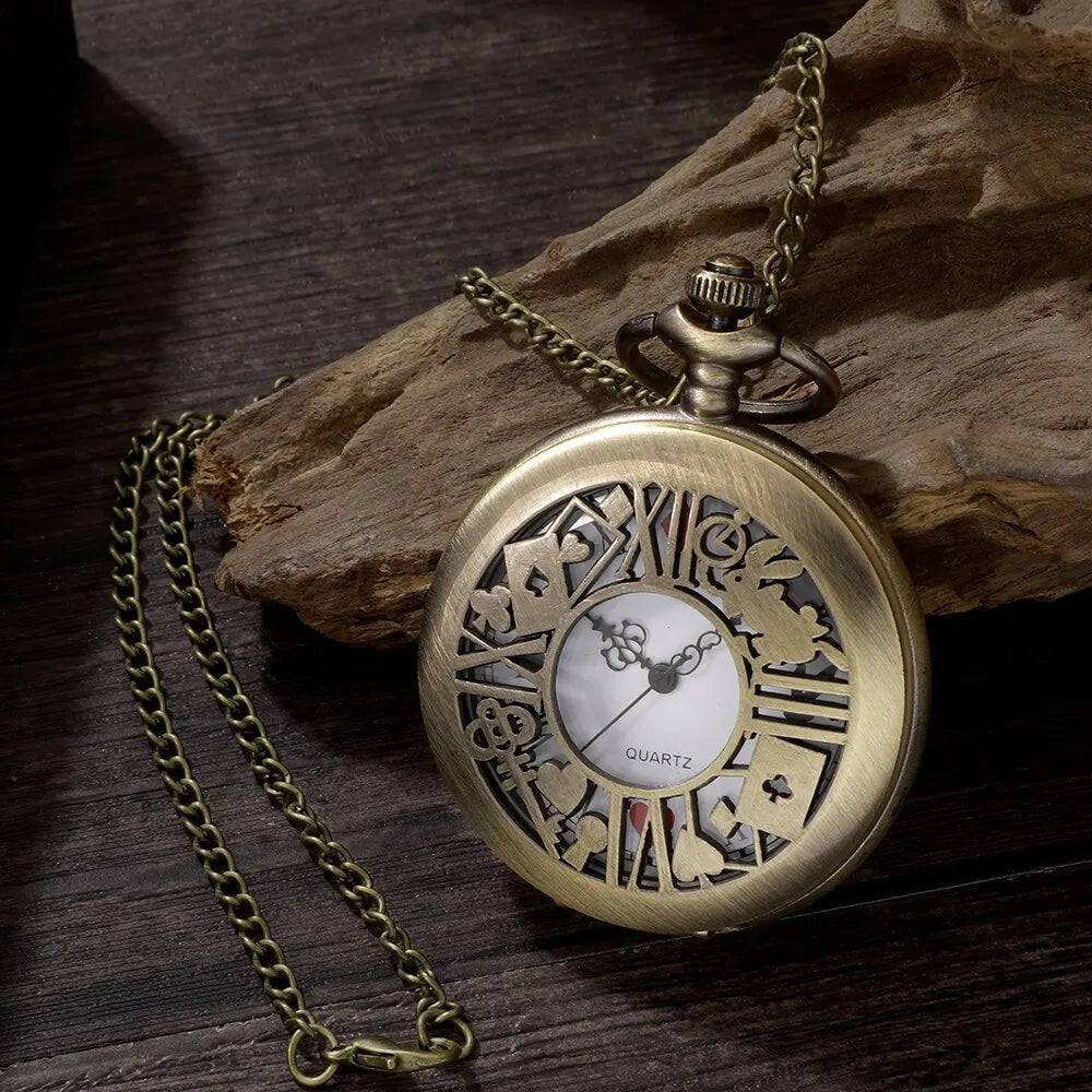 Bronze Pocket Watch: Retro Alice Theme Pendant Necklace Gift