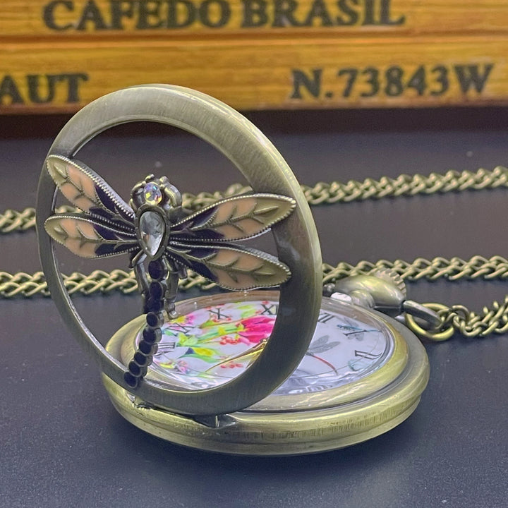 Elegant 3D Dragonfly Quartz Pocket Watch