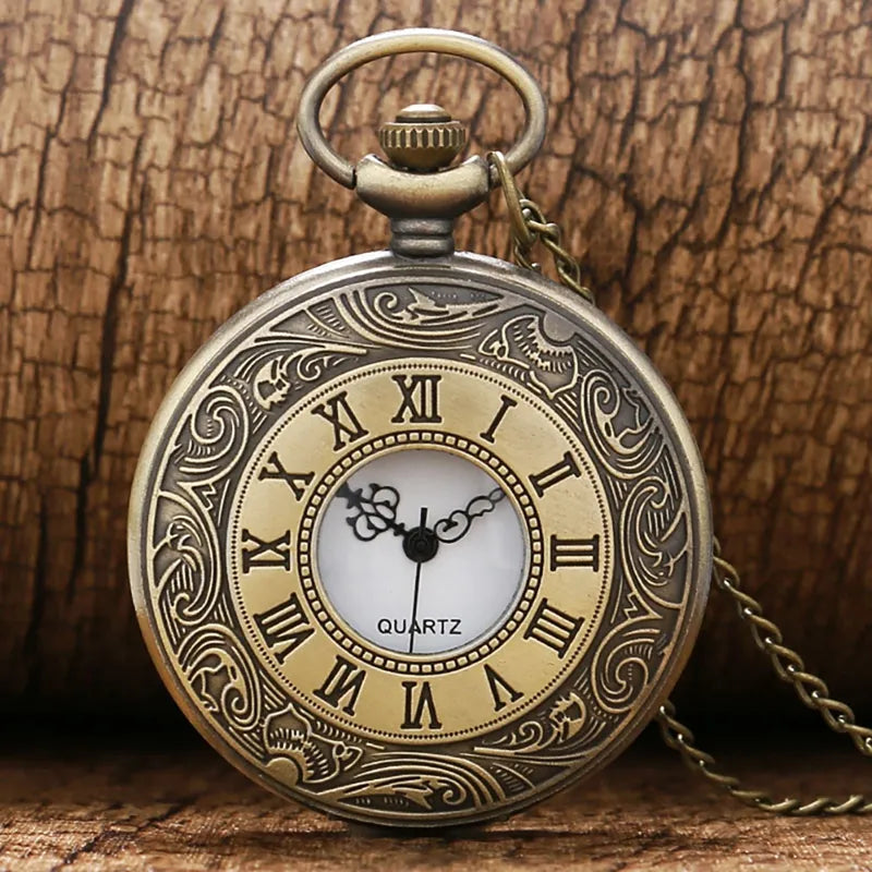 Bronze Pocket Watch with Roman Numerals - Vintage Pendant