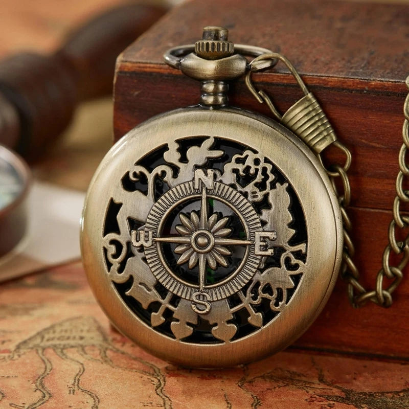 Vintage Bronze Compass Pocket Watch for Outdoors and Hiking