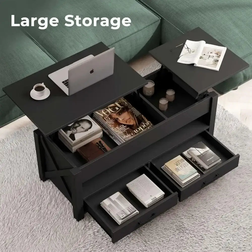 Lift Top Coffee Table with 2 Storage Drawers and Hidden Compartment