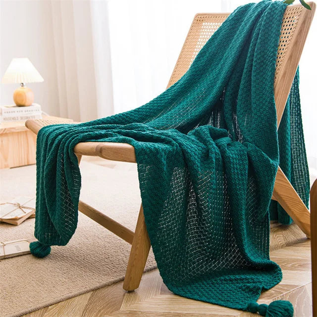 Nordic Chunky Knit Throw Blanket with Tassels