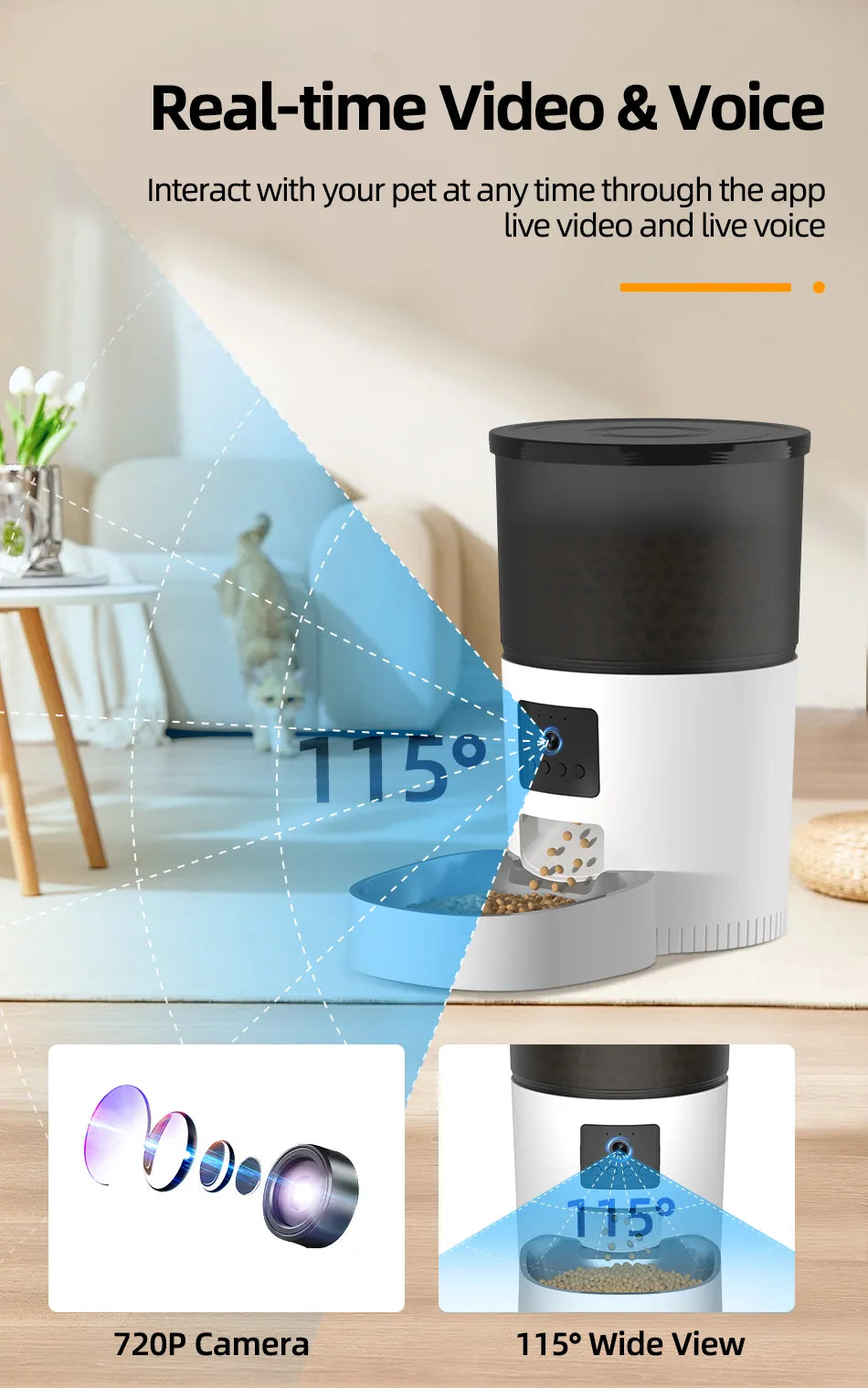 ROJECO Smart Automatic Cat and Dog Feeder with Camera