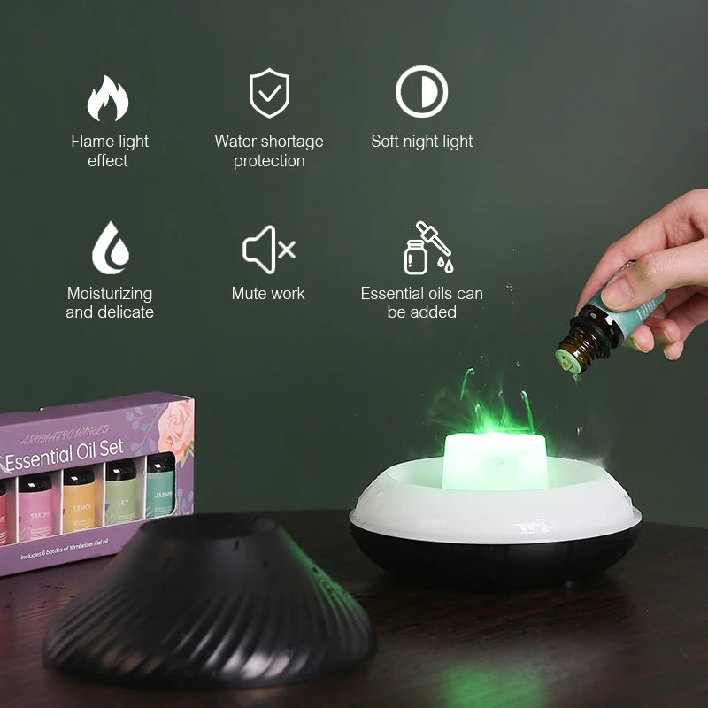 Volcanic Aroma Diffuser & USB Humidifier with Flame Light