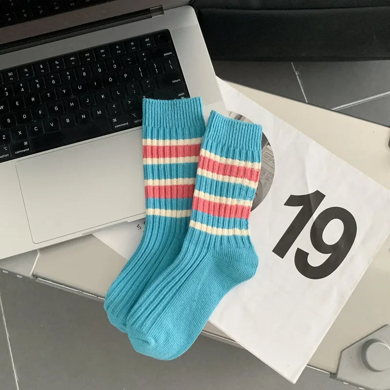 Long Cute Stripe Cotton Socks