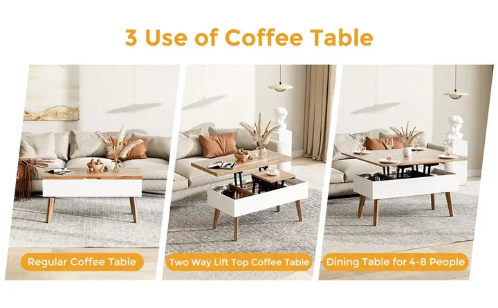 3 in 1 Lift Top Coffee Table with Hidden Storage