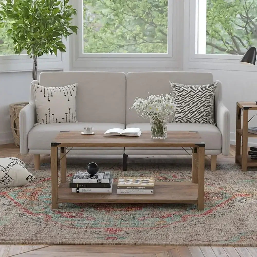 2-Tier Coffee Table with Rustic Oak Engineered Wood Frame