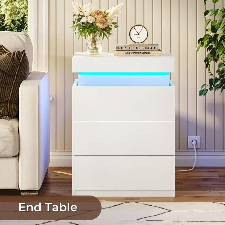 Set of 2 LED Nightstands w/ Charging Station and Sliding Top